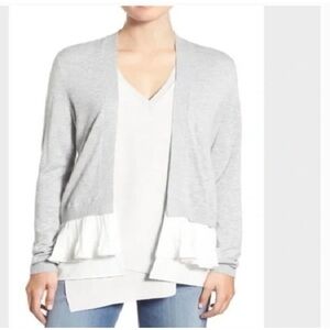 Chelsea28 Light Gray Open-Front Ruffle Hem Cardigan